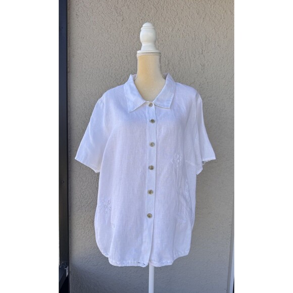 John Paul Richard Tops - Vtg John Paul Richard Linen Shirt 3X Embroidered Short Sleeve Button Boxy Top